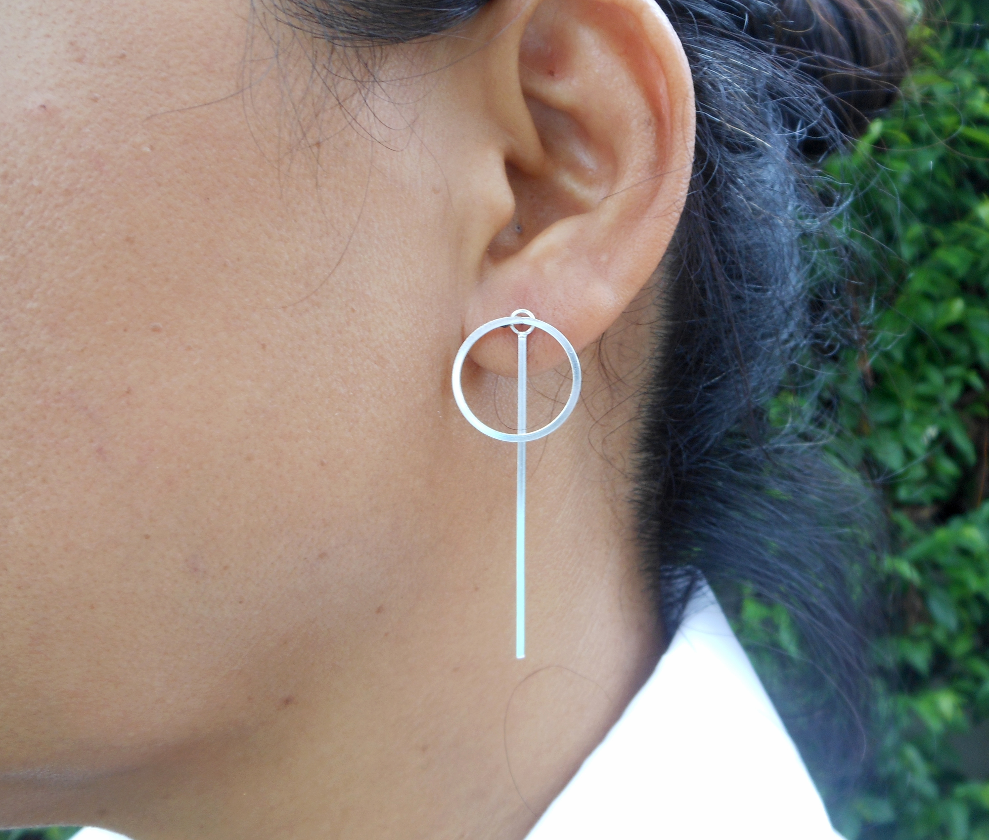 Minimalist 925 Sterling Silver Convertible Circle & Bar Dangle Earrings – Handmade Geometric Jewelry - Image 6