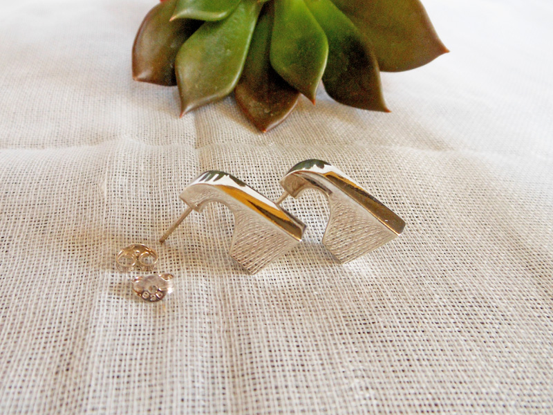 925 Sterling Silver Puffy Geometric Stud Earrings – Handmade Modern Jewelry - Image 4