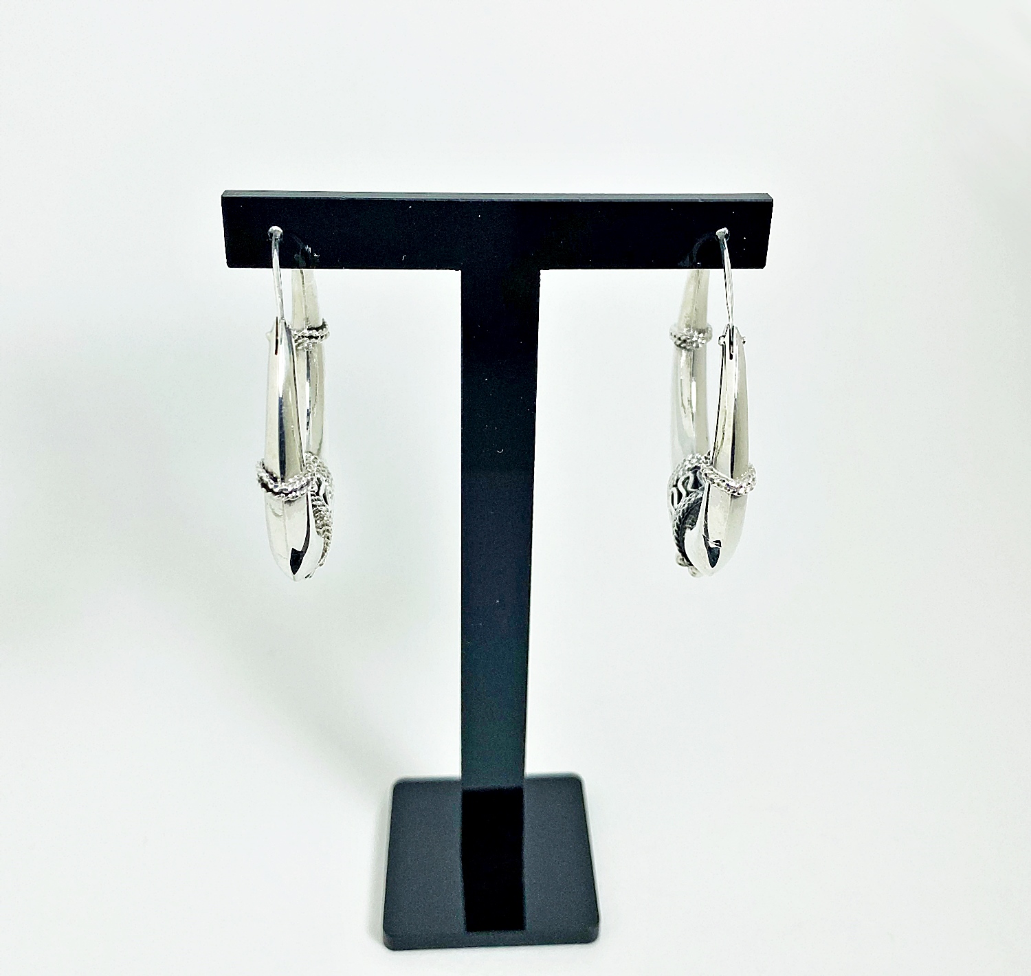 Handmade Art Deco Tribal Hoop Earrings – Large Puffy 925 Sterling Silver Jewelry - Image 4