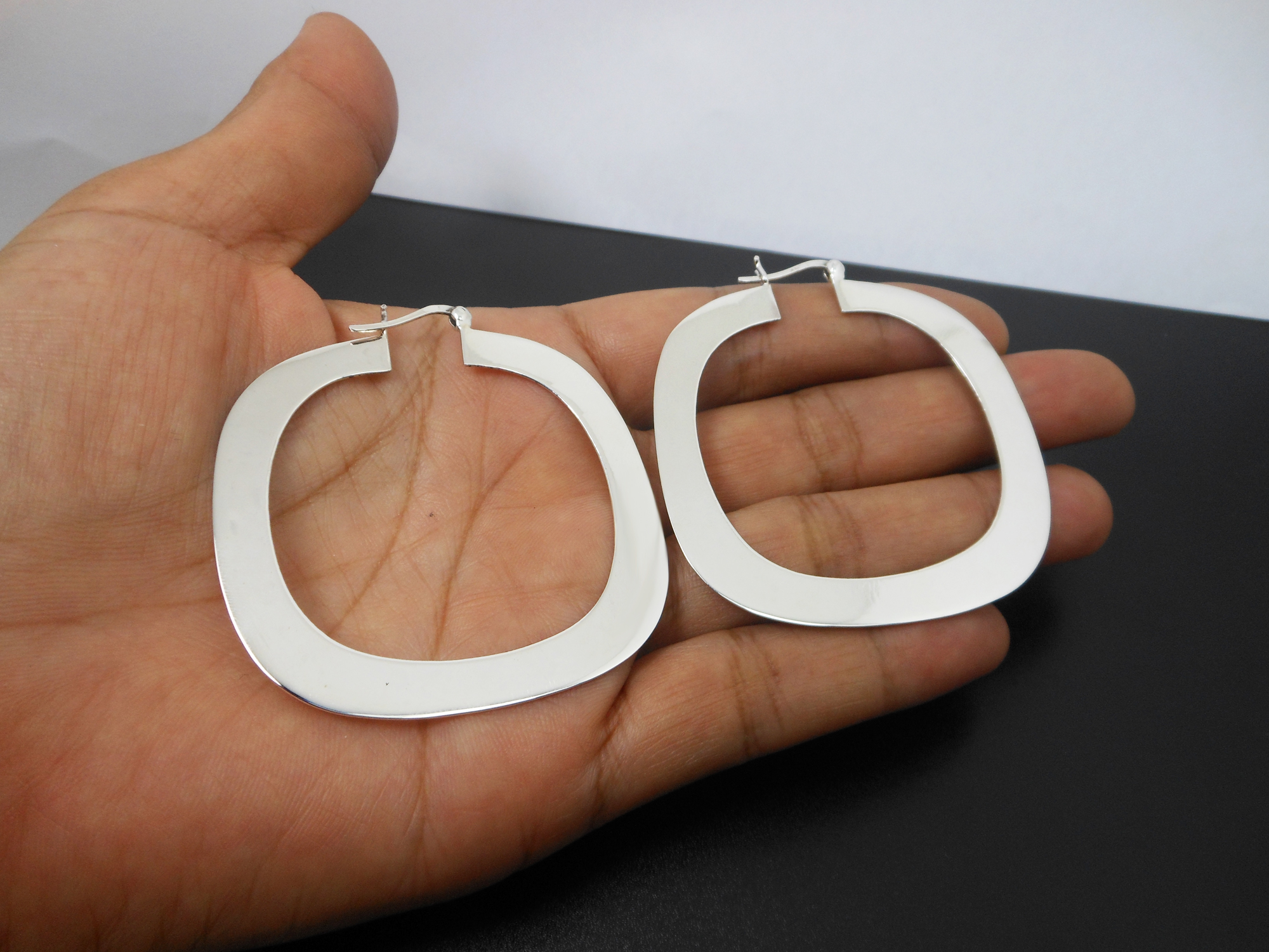 Handcrafted 50mm Flat Square Hoop Earrings – 925 Sterling Silver Women’s Jewelry - Image 4