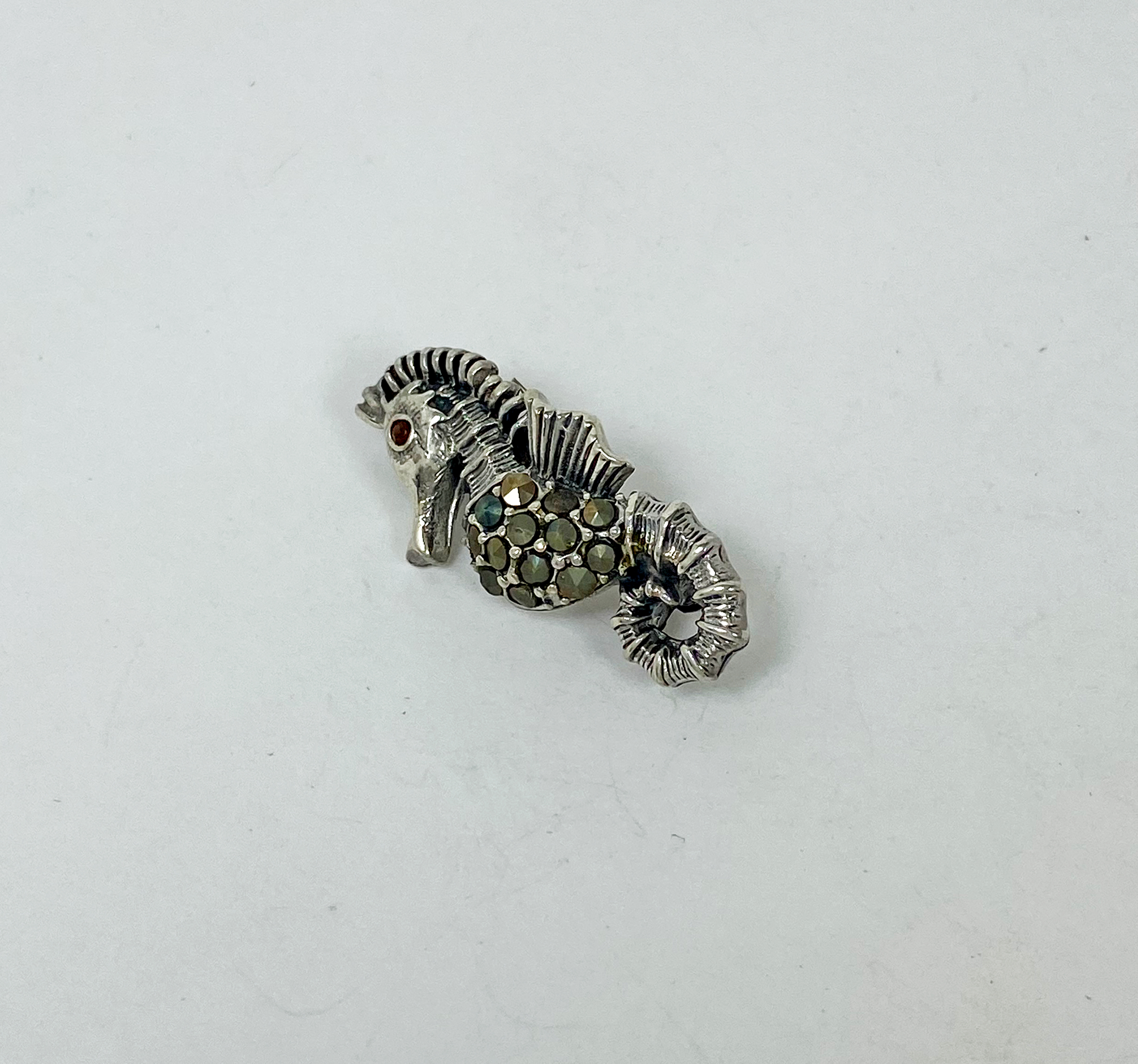 Sup Silver Marcasite Seahorse Brooch 925 Sterling Silver, Handmade Sea Animal Jewelry Gifts - Image 4