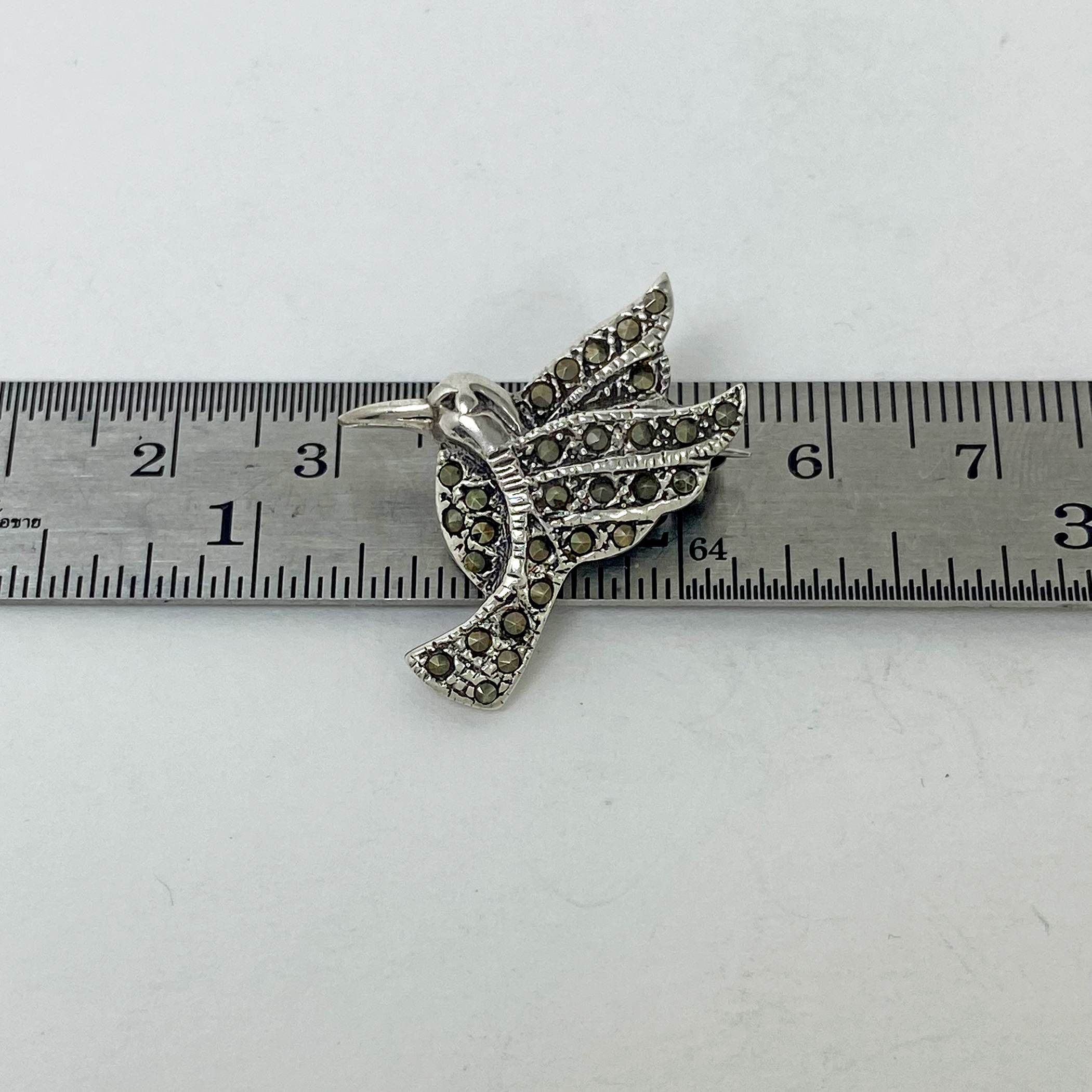 Sup Silver Marcasite Hummingbird Brooch 925 Sterling Silver, Handmade Bird Pendant Jewelry Gifts - Image 2