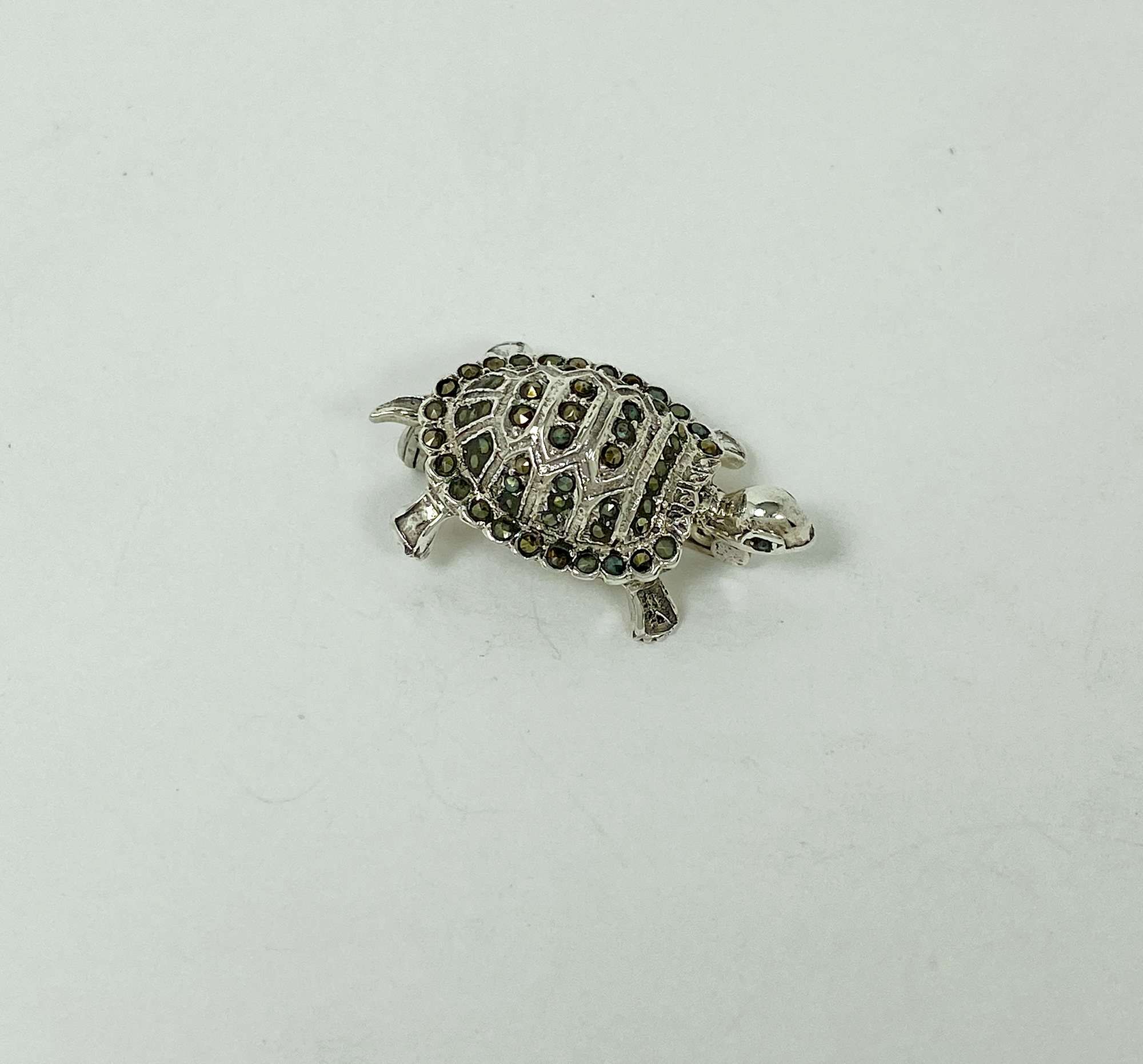 Sup Silver Marcasite Climbing Turtle Brooch 925 Sterling Silver, Handmade Animal Pin Jewelry Gifts - Image 9