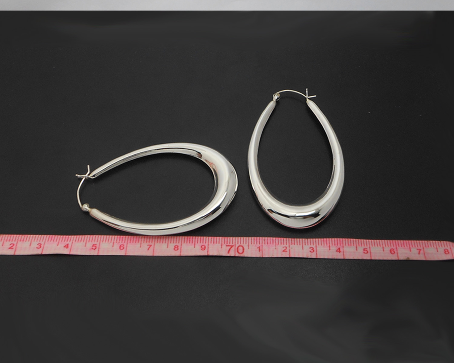 Handmade Long Oval Puffy Hoop Earrings – 925 Sterling Silver Tapered Statement Jewelry - Image 4