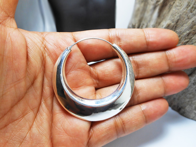 Handmade Round Curved Tribal Hoop Earrings – 925 Sterling Silver Statement Jewelry - Image 4
