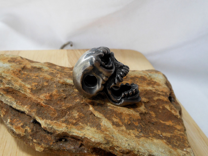 Handmade 925 Sterling Silver Skull Pendant & Key Holder - Gothic Mens Jewelry - Image 2
