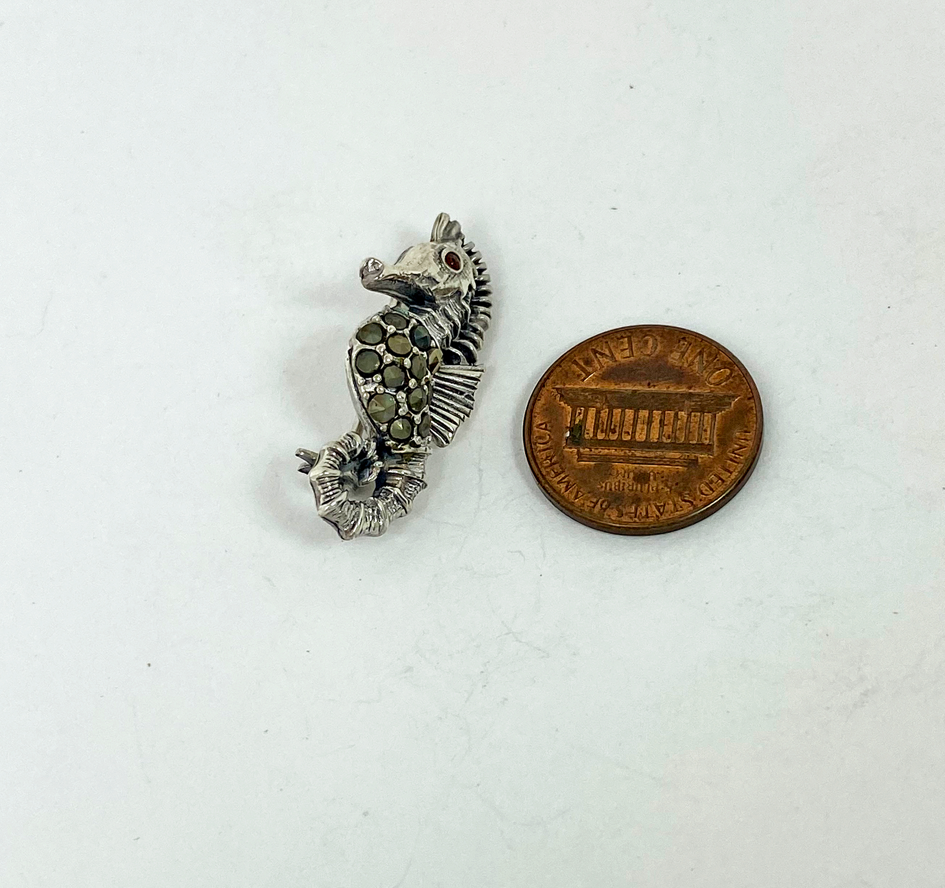 Sup Silver Marcasite Seahorse Brooch 925 Sterling Silver, Handmade Sea Animal Jewelry Gifts - Image 5