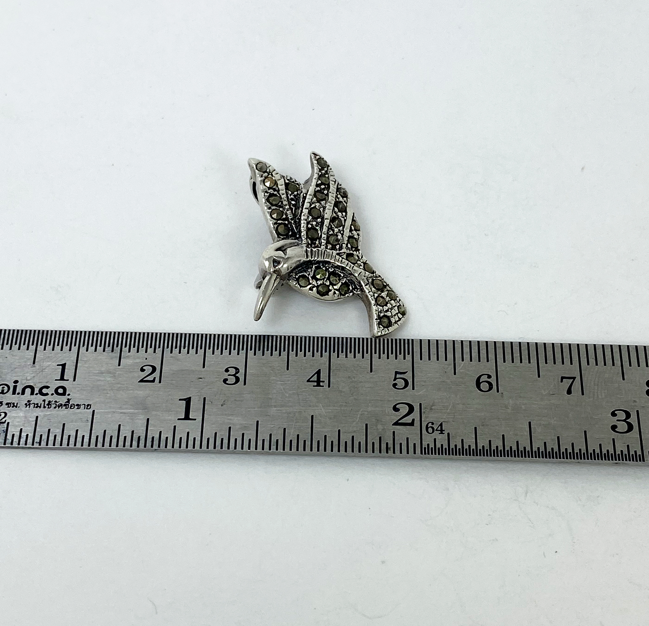 Sup Silver Marcasite Hummingbird Brooch 925 Sterling Silver, Handmade Bird Pendant Jewelry Gifts - Image 3