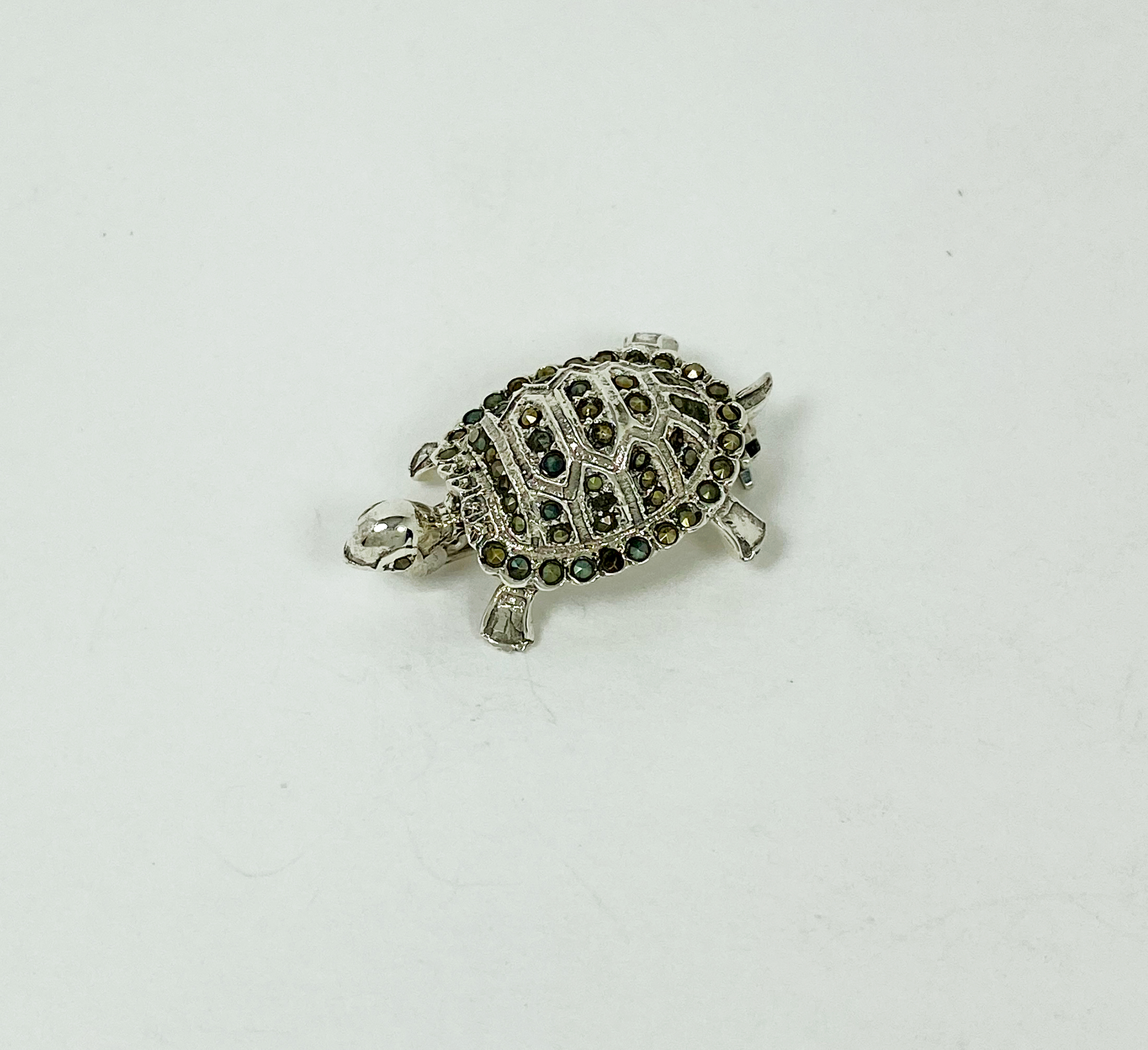 Sup Silver Marcasite Climbing Turtle Brooch 925 Sterling Silver, Handmade Animal Pin Jewelry Gifts - Image 10