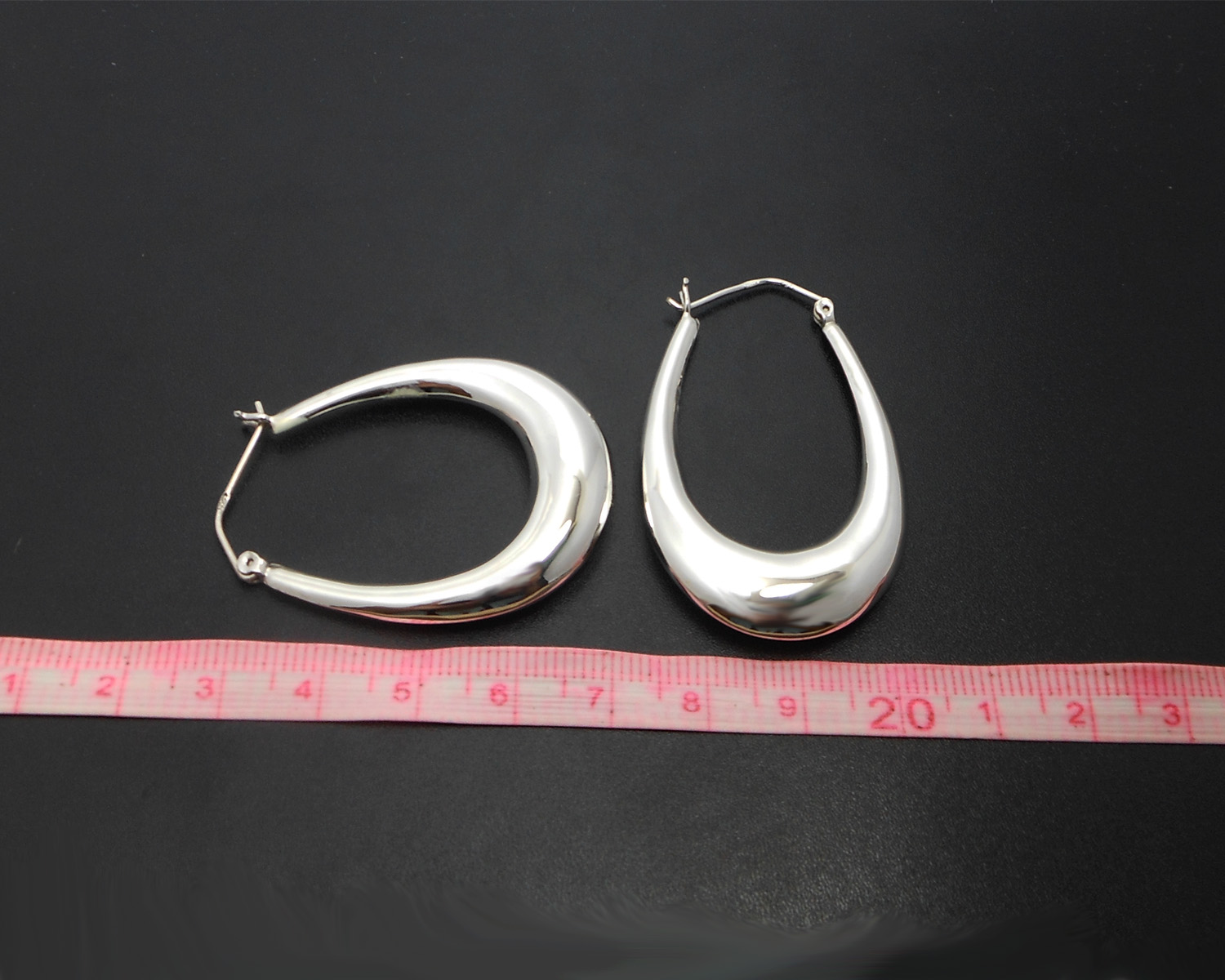 Handmade Long Oval Puffy Hoop Earrings – 925 Sterling Silver Tapered Statement Jewelry - Image 5