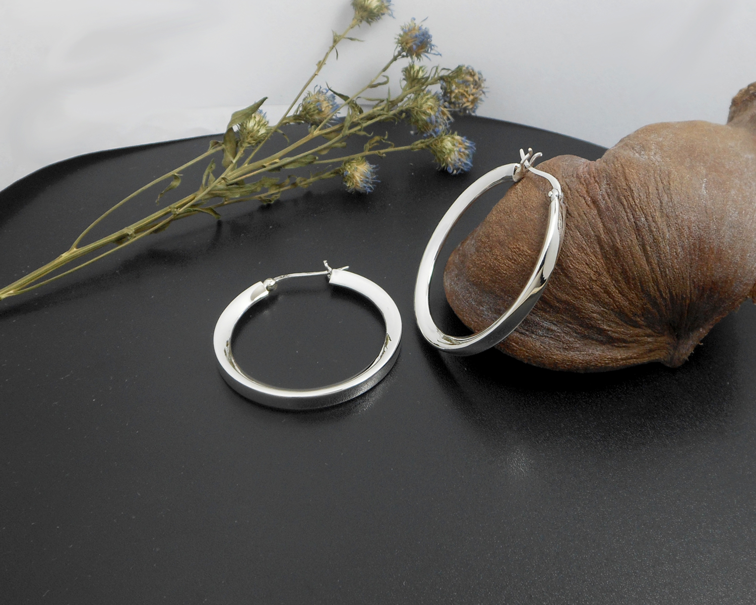 Handcrafted 36mm Knife Edge Hoop Earrings – 925 Sterling Silver Statement Jewelry - Image 5