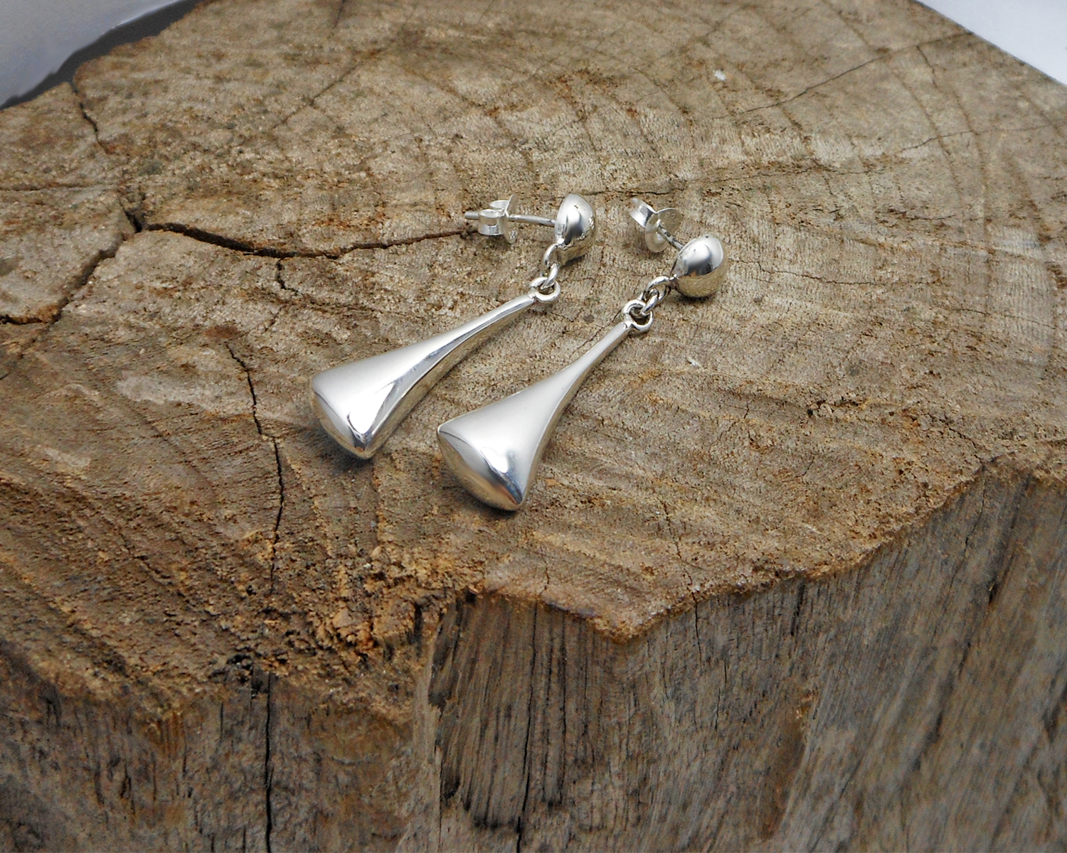 Puffy Tapered Cone Dangle Earrings 925 Sterling Silver | Handmade Geometric Jewelry - Image 5