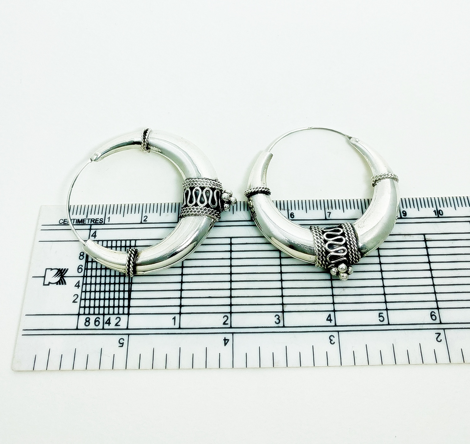 Handmade Art Deco Tribal Hoop Earrings – Large Puffy 925 Sterling Silver Jewelry - Image 6