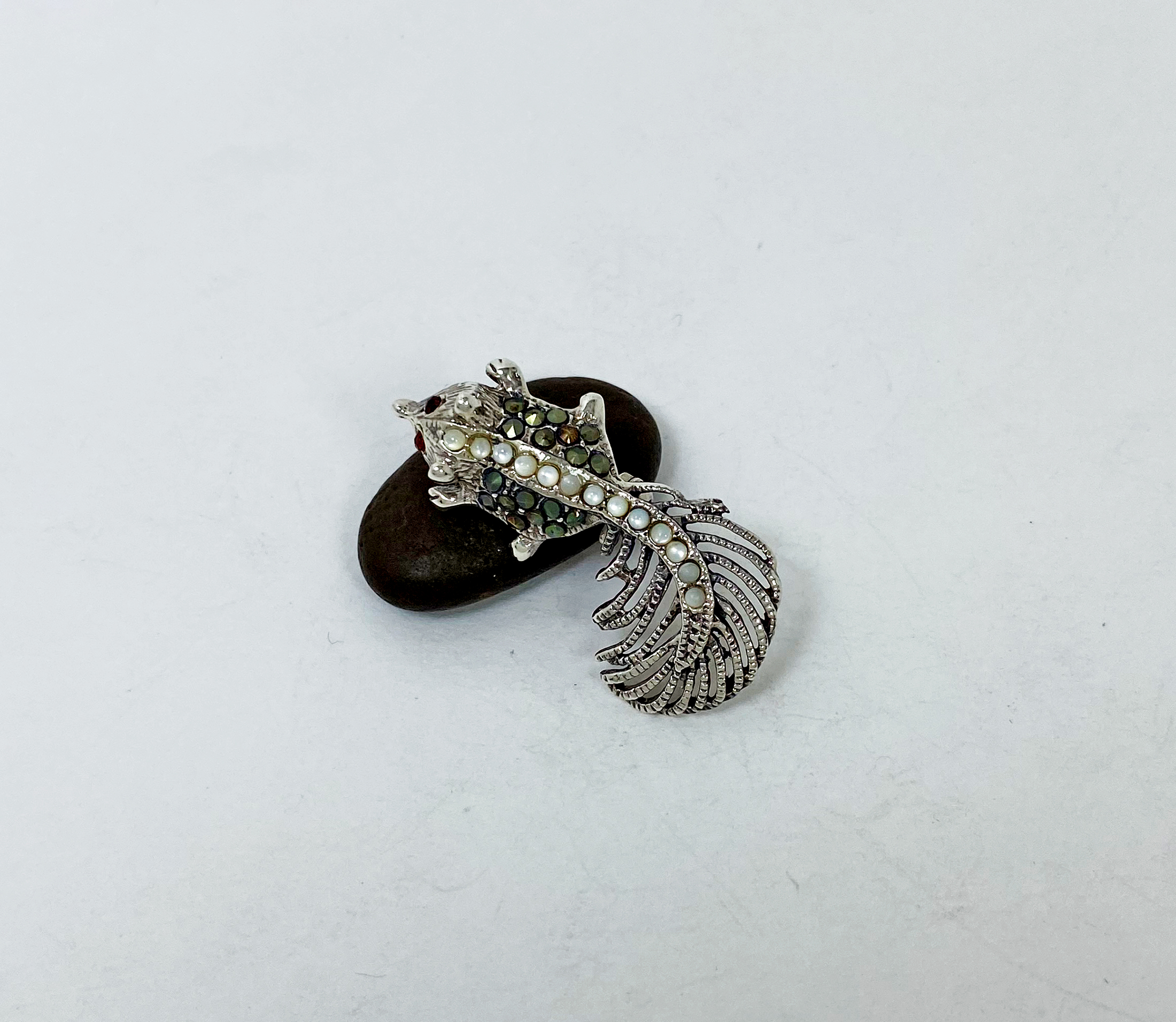 Minimalist Marcasite Squirrel Brooch 925 Sterling Silver, Handmade Animal Pin Jewelry Gifts - Image 3