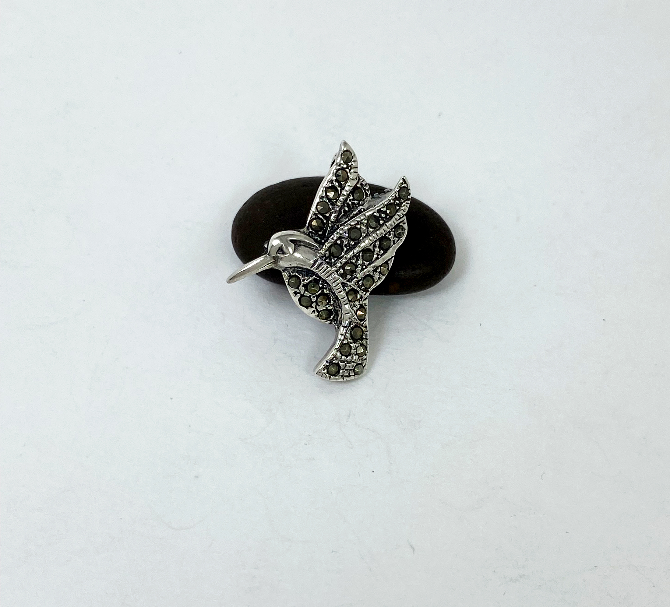 Sup Silver Marcasite Hummingbird Brooch 925 Sterling Silver, Handmade Bird Pendant Jewelry Gifts - Image 6