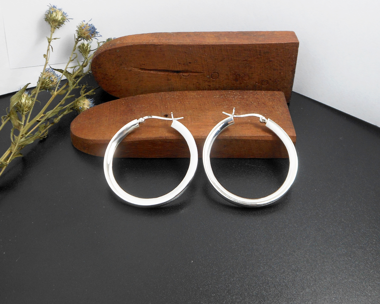 Handcrafted 36mm Knife Edge Hoop Earrings – 925 Sterling Silver Statement Jewelry - Image 6