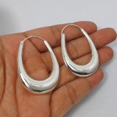 Handmade Tapered Puffy Oval Hoop Earrings – 925 Sterling Silver Statement Jewelry