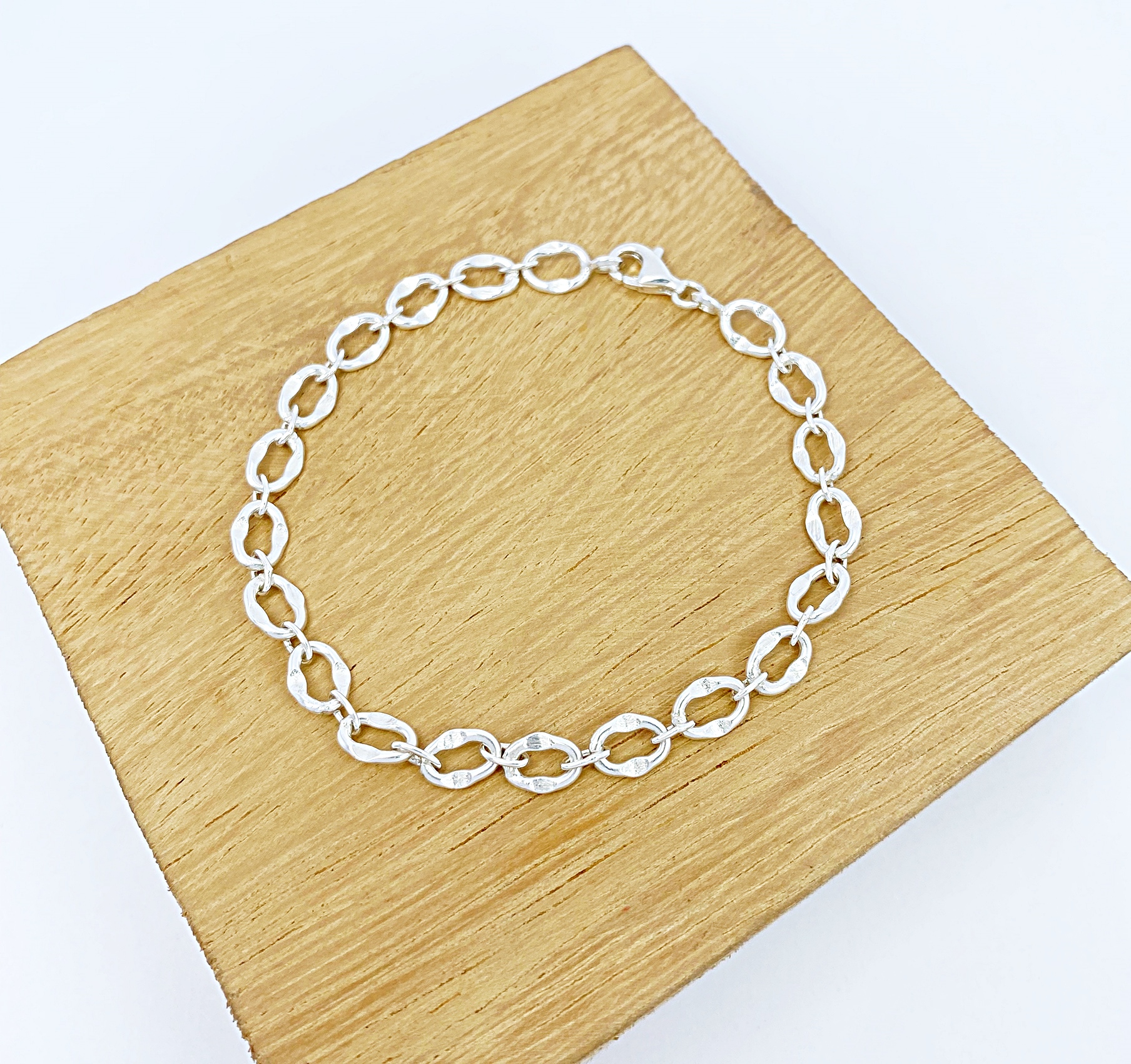 Handmade 925 Sterling Silver Oval Textured Cable Link Chain Bracelet – Artisan Women's Jewelry - Image 7
