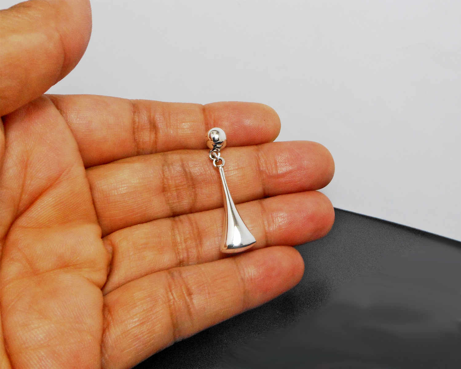 Puffy Tapered Cone Dangle Earrings 925 Sterling Silver | Handmade Geometric Jewelry - Image 6