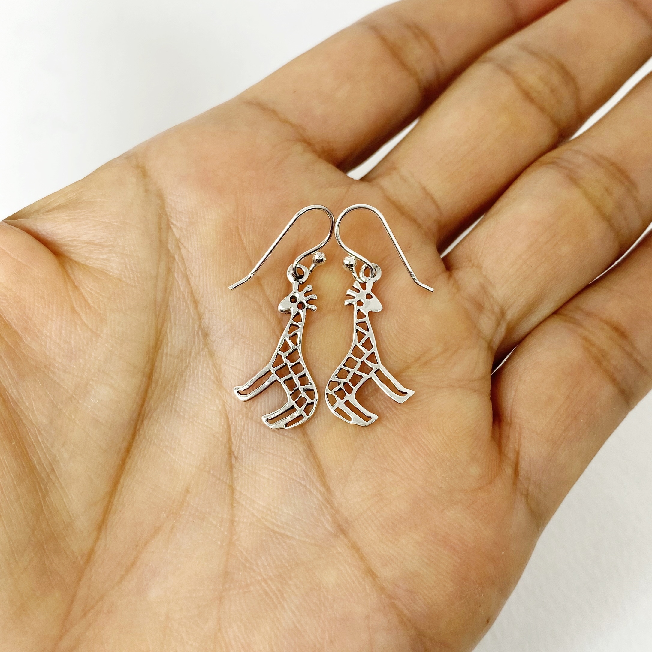 Cutout Giraffe Dangle Earrings 925 Sterling Silver | Handmade Girls Jewelry Gifts - Image 3