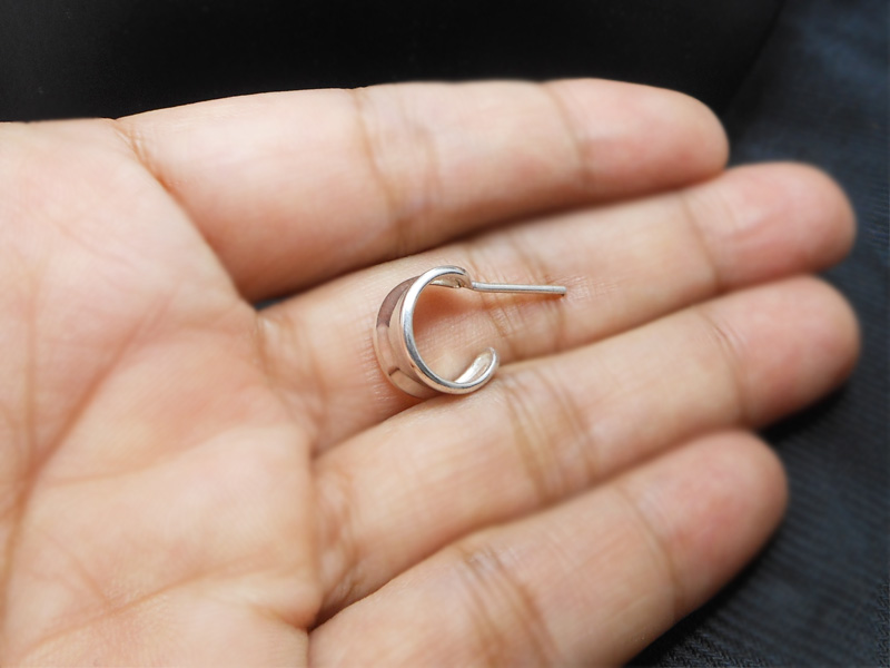 925 Sterling Silver Concave Hoop Stud Earrings – Handmade Geometric Jewelry - Image 7