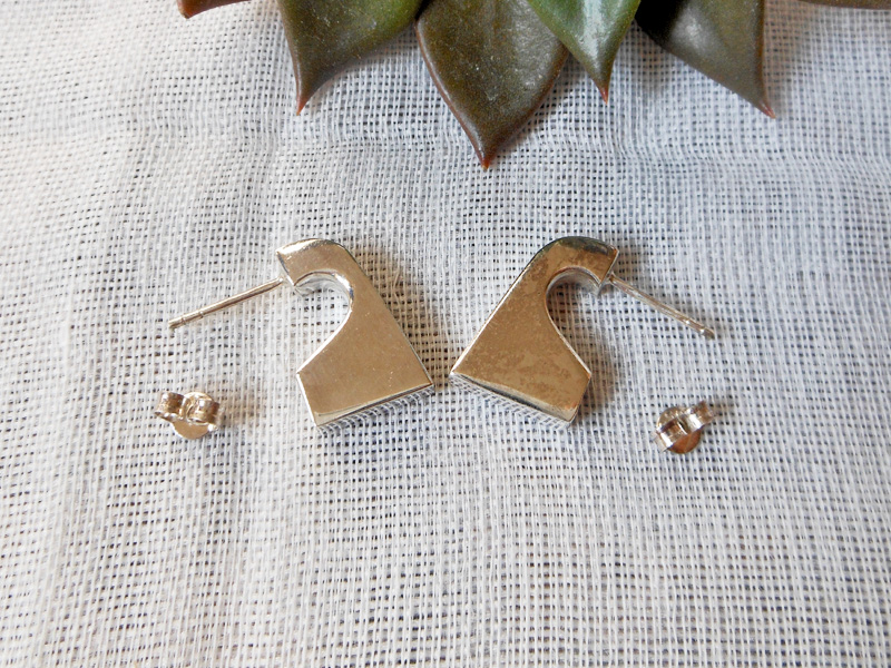 925 Sterling Silver Puffy Geometric Stud Earrings – Handmade Modern Jewelry - Image 7