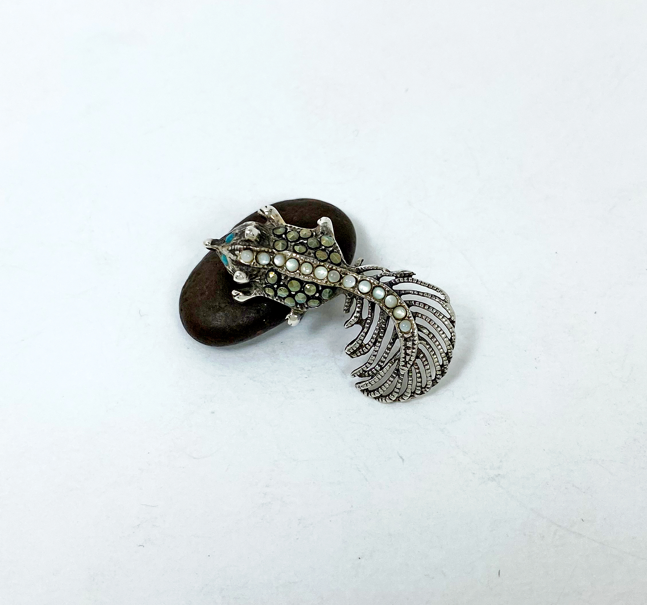 Minimalist Marcasite Squirrel Brooch 925 Sterling Silver, Handmade Animal Pin Jewelry Gifts - Image 4