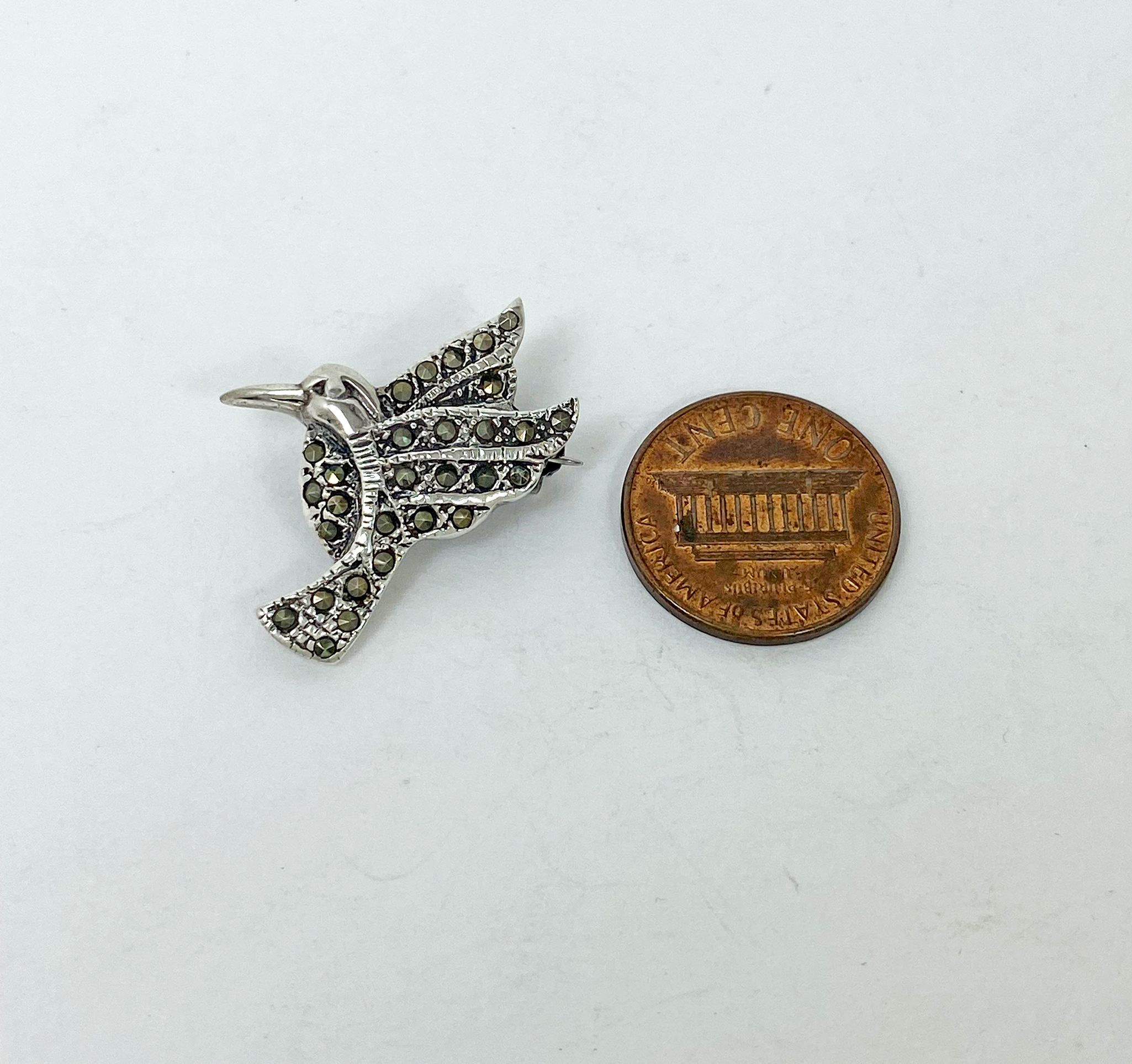 Sup Silver Marcasite Hummingbird Brooch 925 Sterling Silver, Handmade Bird Pendant Jewelry Gifts - Image 4