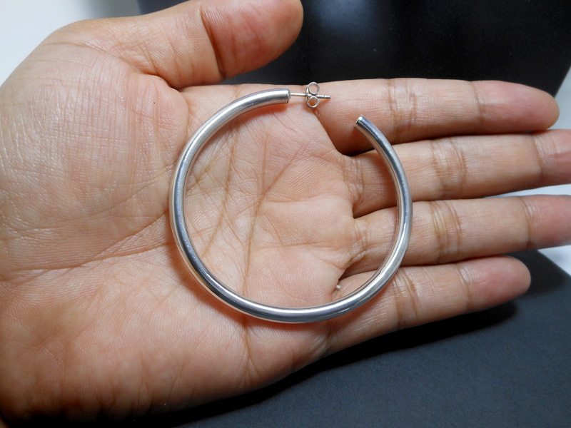 Handcrafted 60mm Large Round Tube Open Hoop Earrings – 925 Sterling Silver - Image 7