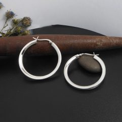 Handcrafted 36mm Knife Edge Hoop Earrings – 925 Sterling Silver Statement Jewelry