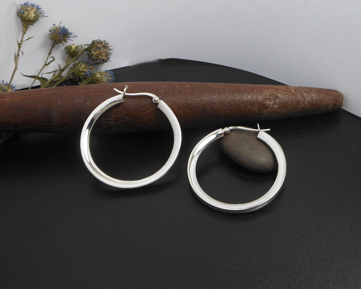 Handcrafted 36mm Knife Edge Hoop Earrings – 925 Sterling Silver Statement Jewelry