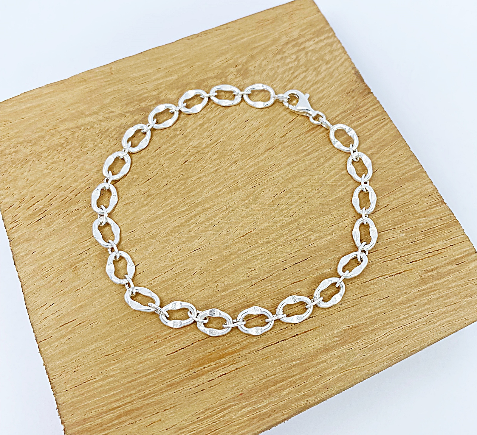 Handmade 925 Sterling Silver Oval Textured Cable Link Chain Bracelet – Artisan Women's Jewelry - Image 9