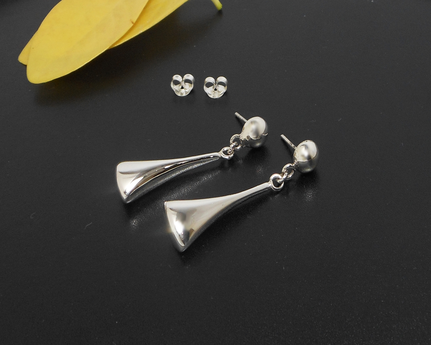 Puffy Tapered Cone Dangle Earrings 925 Sterling Silver | Handmade Geometric Jewelry - Image 7