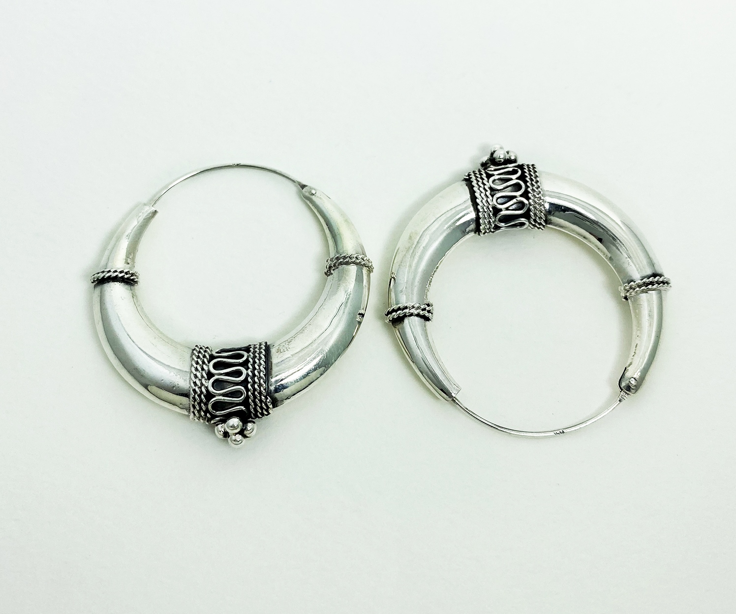 Handmade Art Deco Tribal Hoop Earrings – Large Puffy 925 Sterling Silver Jewelry - Image 8