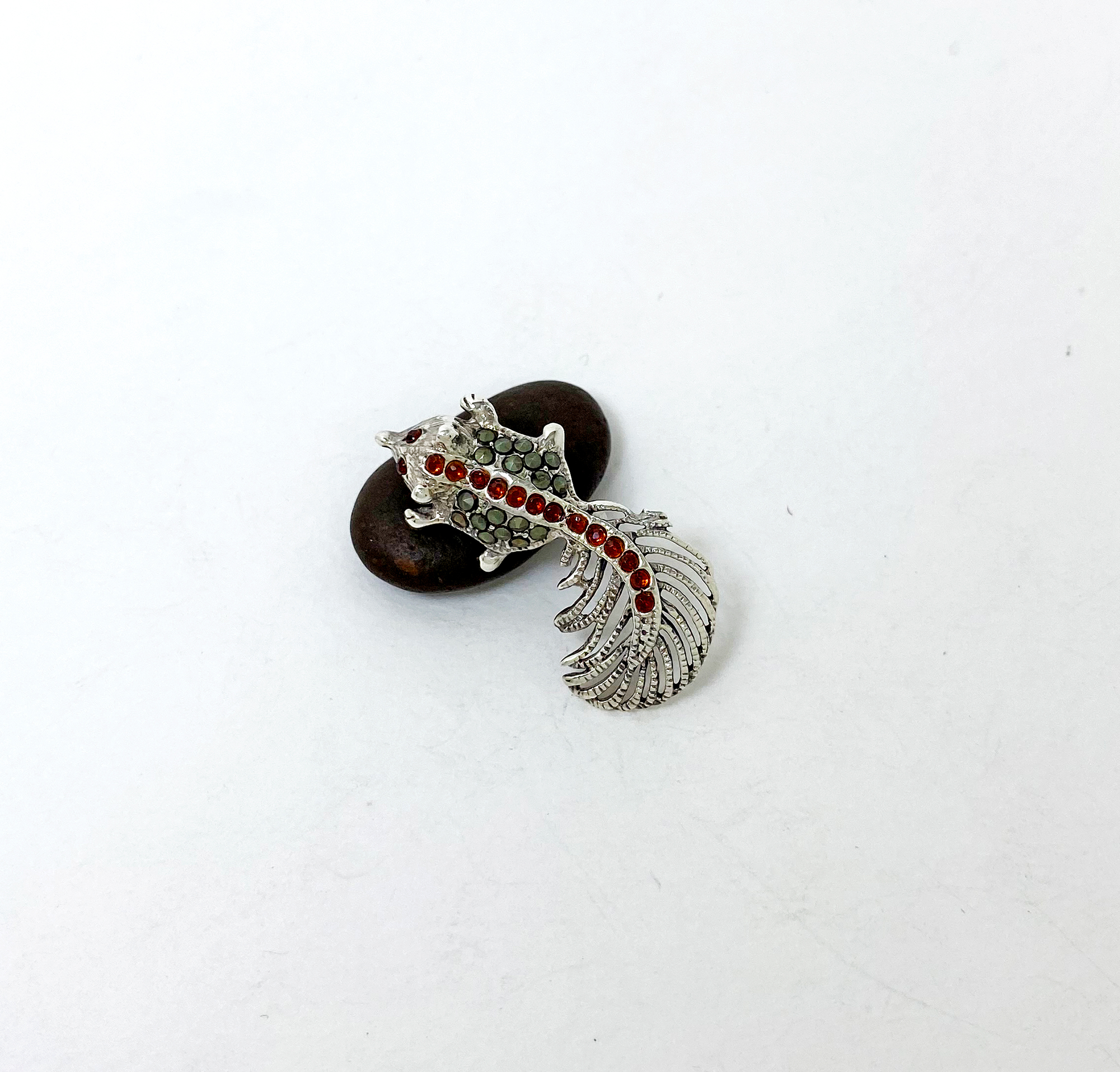 Minimalist Marcasite Squirrel Brooch 925 Sterling Silver, Handmade Animal Pin Jewelry Gifts - Image 5
