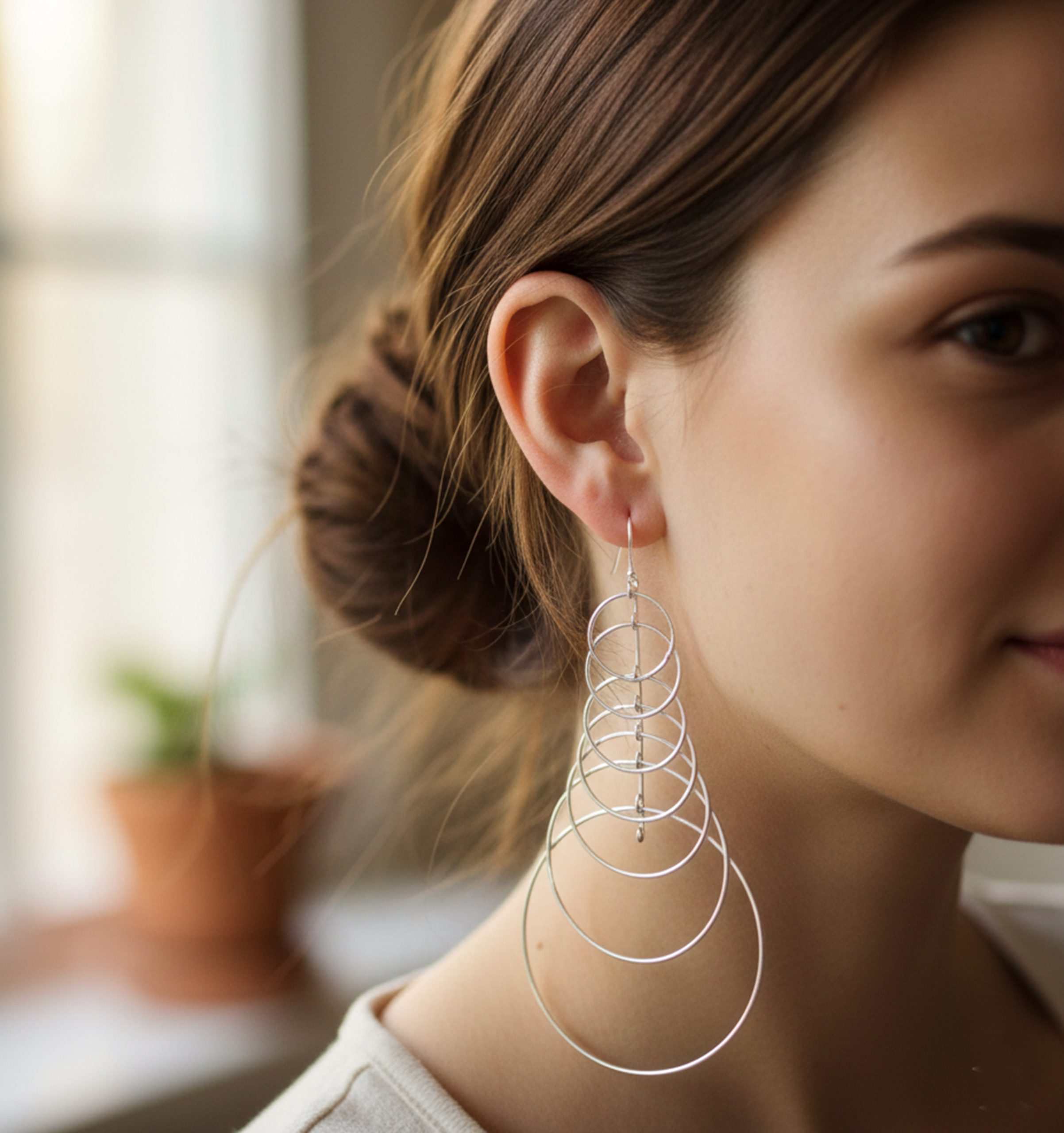 Handmade Large Multi-Layer Hoop Drop Earrings – 925 Sterling Silver Jewelry