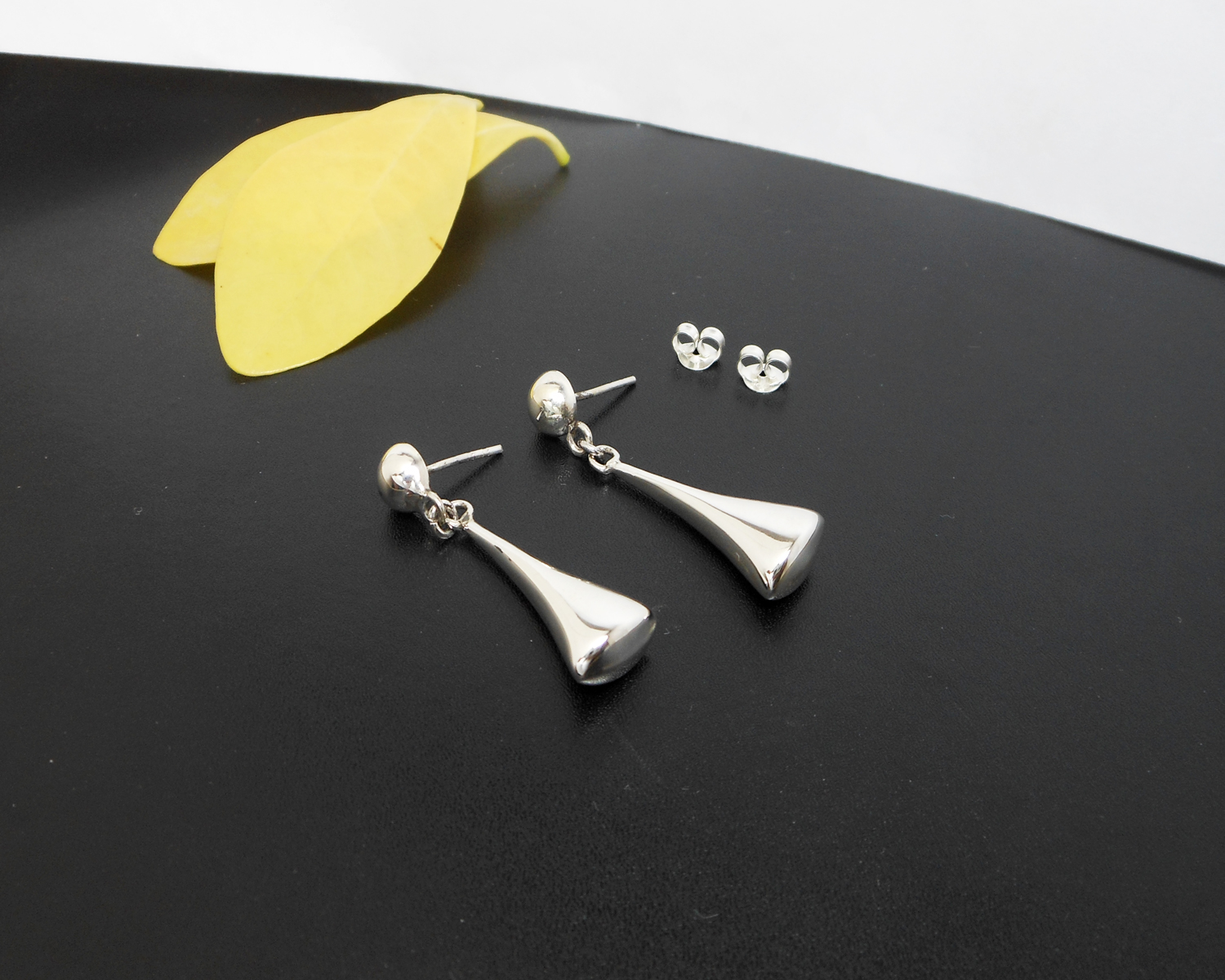 Puffy Tapered Cone Dangle Earrings 925 Sterling Silver | Handmade Geometric Jewelry - Image 8