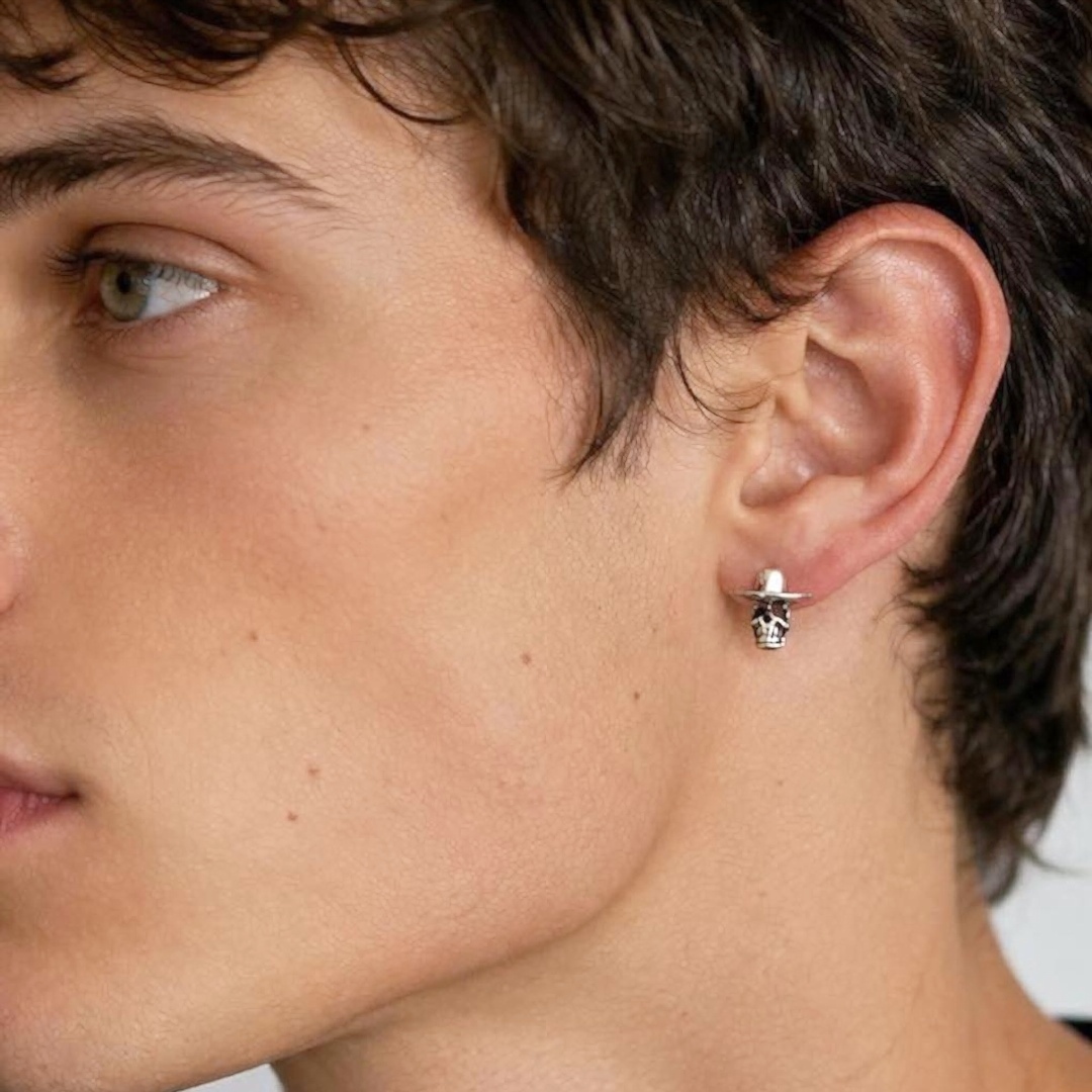 Skull Sombrero Stud Earrings | 925 Sterling Silver Cowboy Hat Earrings | Sup Silver - Image 6