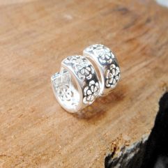 Flower Huggie Hoop Earrings – 925 Sterling Silver Handmade Delicate Floral Hoops