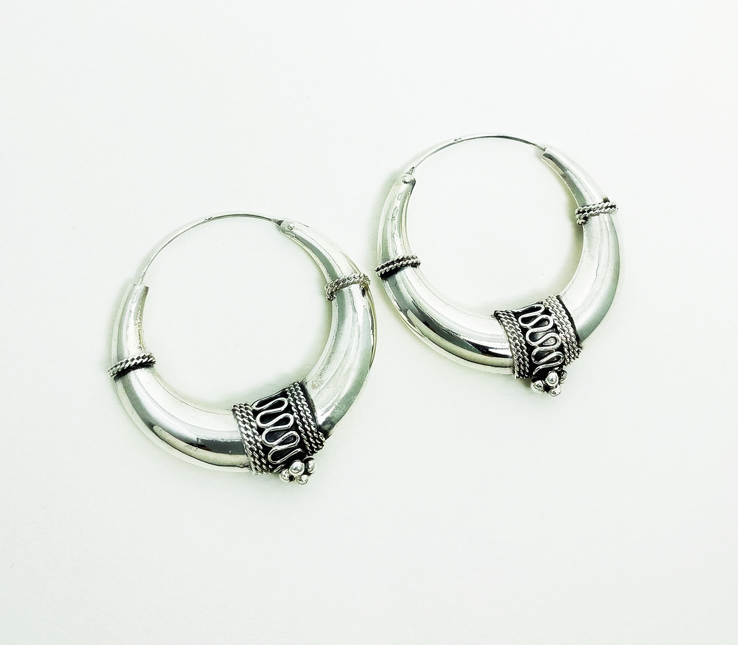 Handmade Art Deco Tribal Hoop Earrings – Large Puffy 925 Sterling Silver Jewelry - Image 9