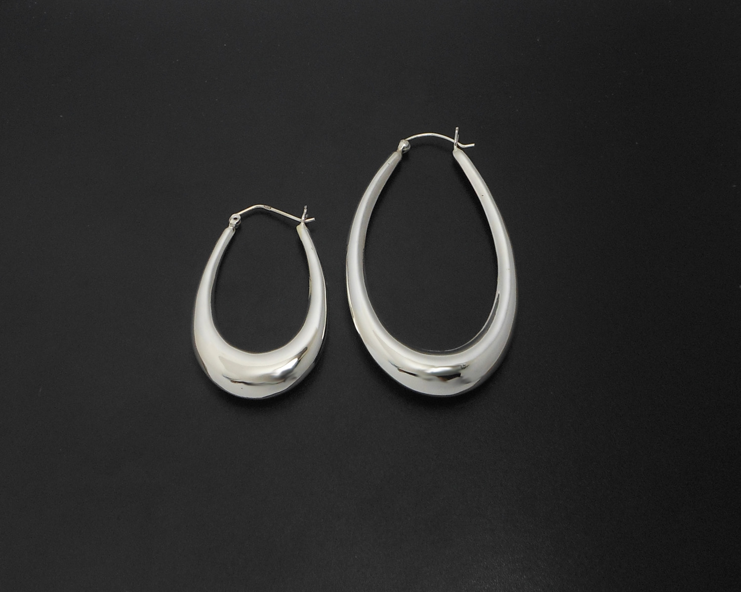 Handmade Long Oval Puffy Hoop Earrings – 925 Sterling Silver Tapered Statement Jewelry - Image 9