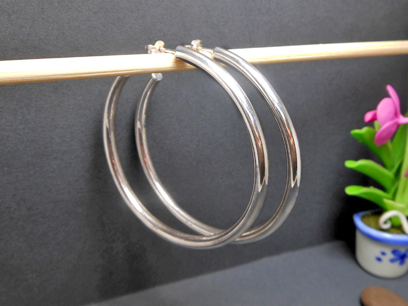Handcrafted 60mm Large Round Tube Open Hoop Earrings – 925 Sterling Silver - Image 9