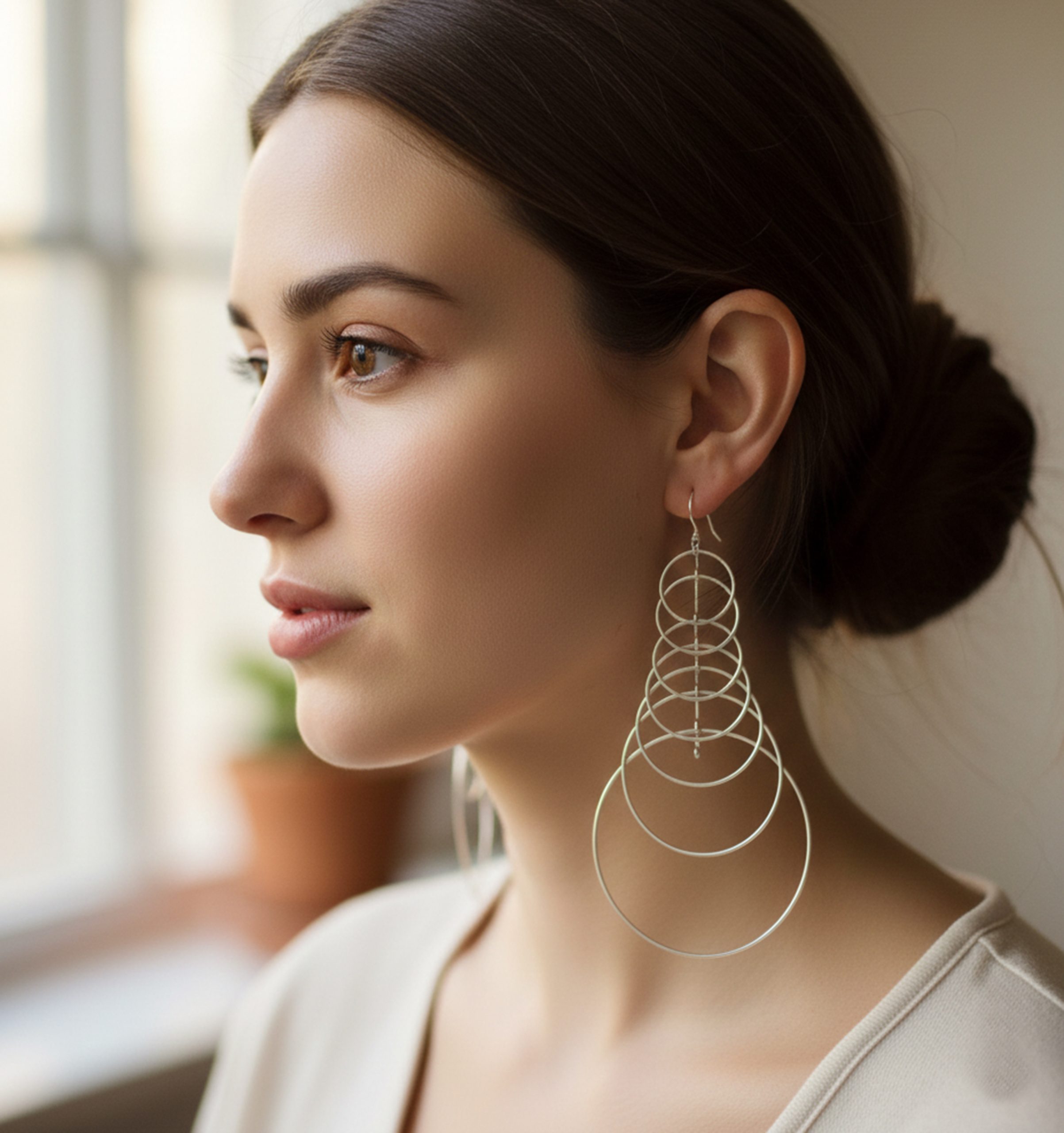 Handmade Large Multi-Layer Hoop Drop Earrings – 925 Sterling Silver Jewelry - Image 9