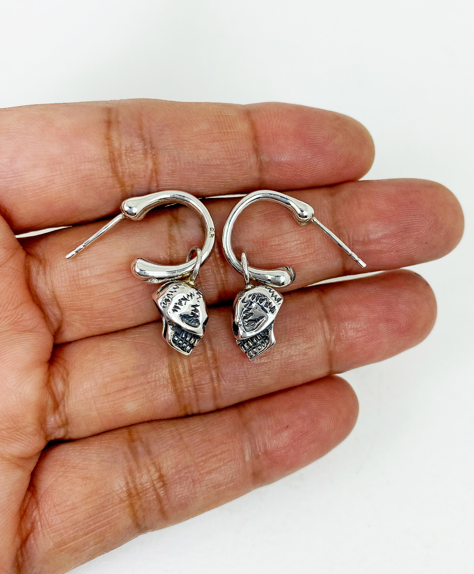 925 Sterling Silver Skull Hoop Earrings – Handmade Gothic Drop Earrings | Sup Silver - Image 6