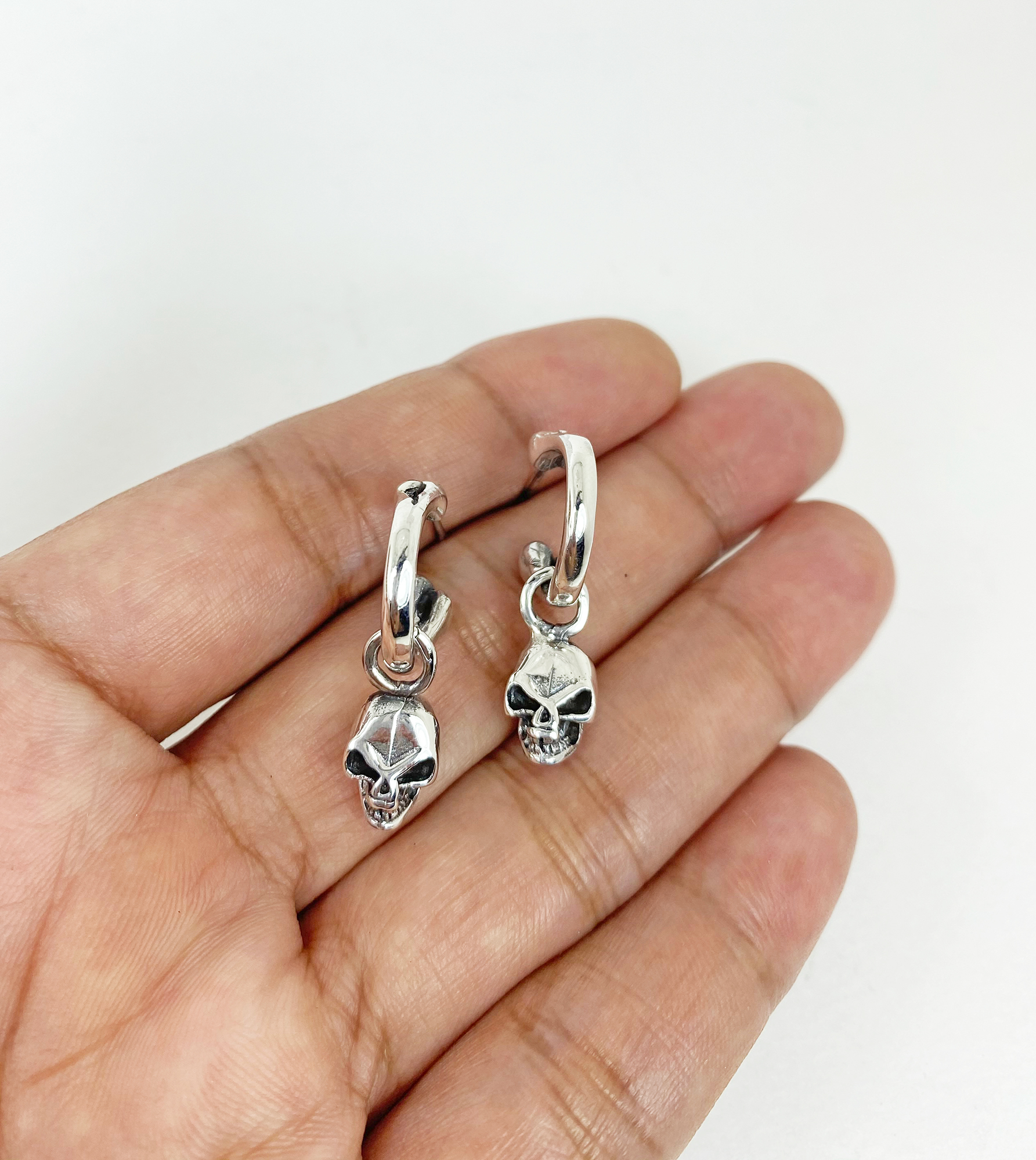 Handmade 925 Sterling Silver Eyebrow Skull Hoop Earrings – Gothic Halloween Jewelry - Image 10