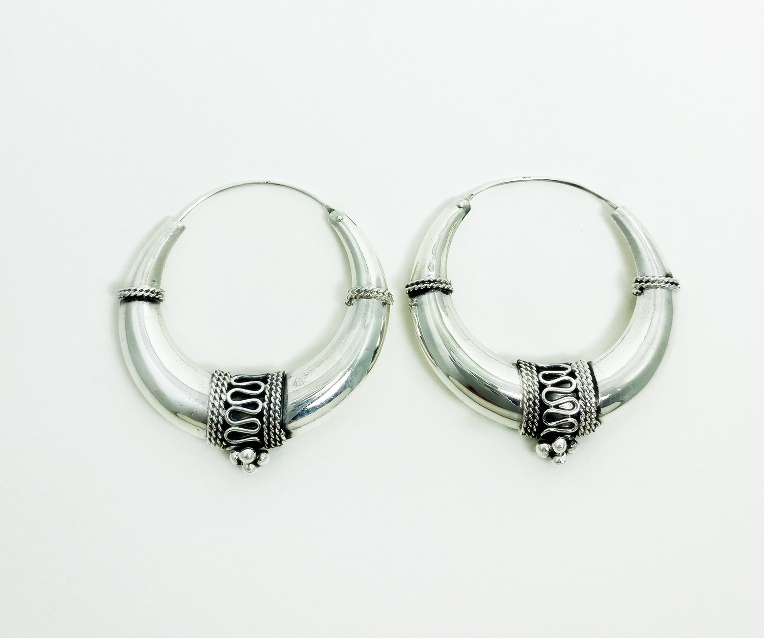 Handmade Art Deco Tribal Hoop Earrings – Large Puffy 925 Sterling Silver Jewelry - Image 10