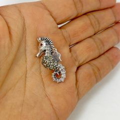 Sup Silver Marcasite Seahorse Brooch 925 Sterling Silver, Handmade Sea Animal Jewelry Gifts