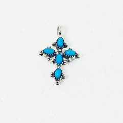 925 Sterling Silver Turquoise Cross Pendant front view