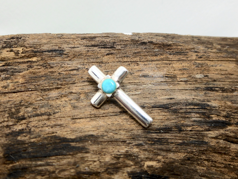 Handmade unisex turquoise and 925 sterling silver cross pendant
