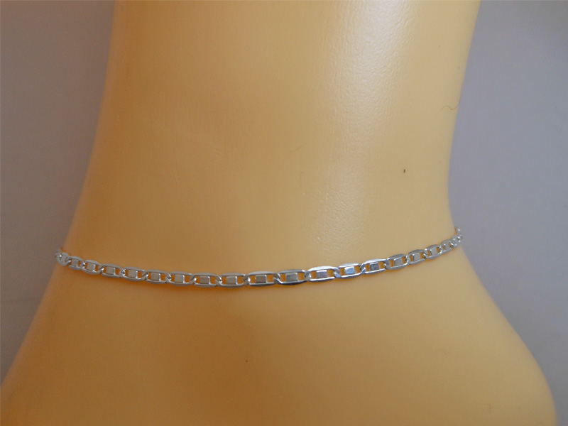 Elegant 925 sterling silver Valentino chain anklet on model, side view